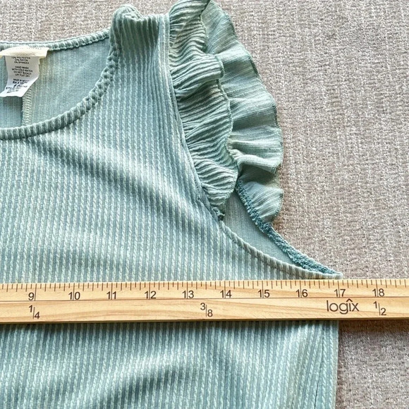 Caution To The Wind Dress Womens M Mint Green Ruffle Sleeves Ribbed Tiered Maxi - Picture 7 of 8